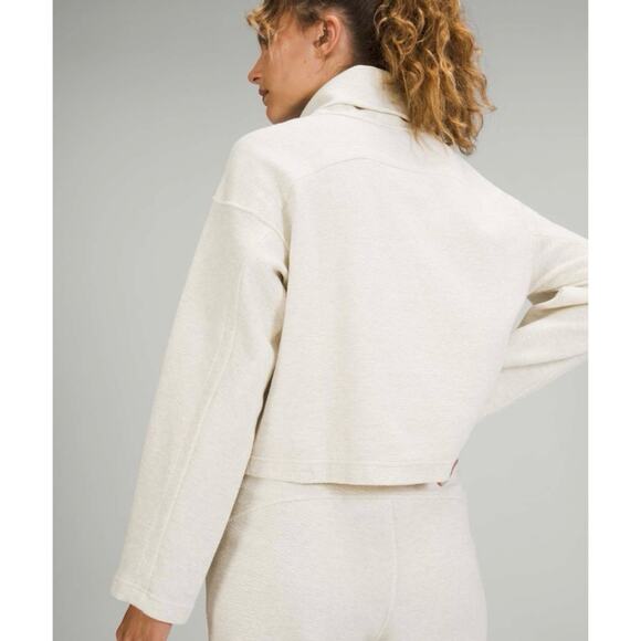 Lululemon Ribbed Funnel Neck Pullover Heathered White Opal Cropped - Picture 2 of 8